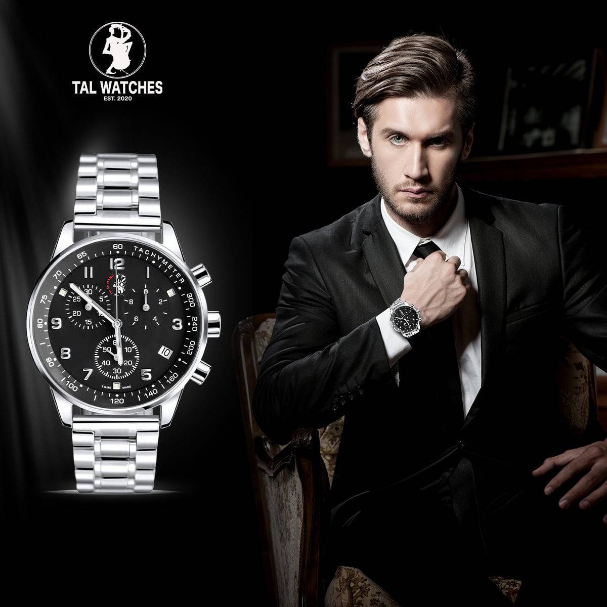 TAL Gentleman’s Timepiece Stainless Steel Arena - Black Dial - TAL WATCHES