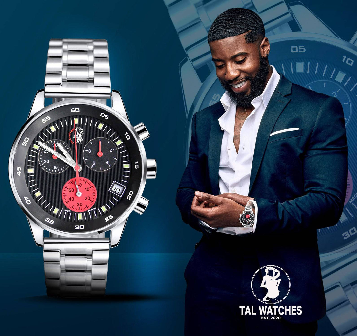 TAL Gentleman’s Timepiece Stainless Steel Chronograph Cosmos - Red Eye - TAL WATCHES
