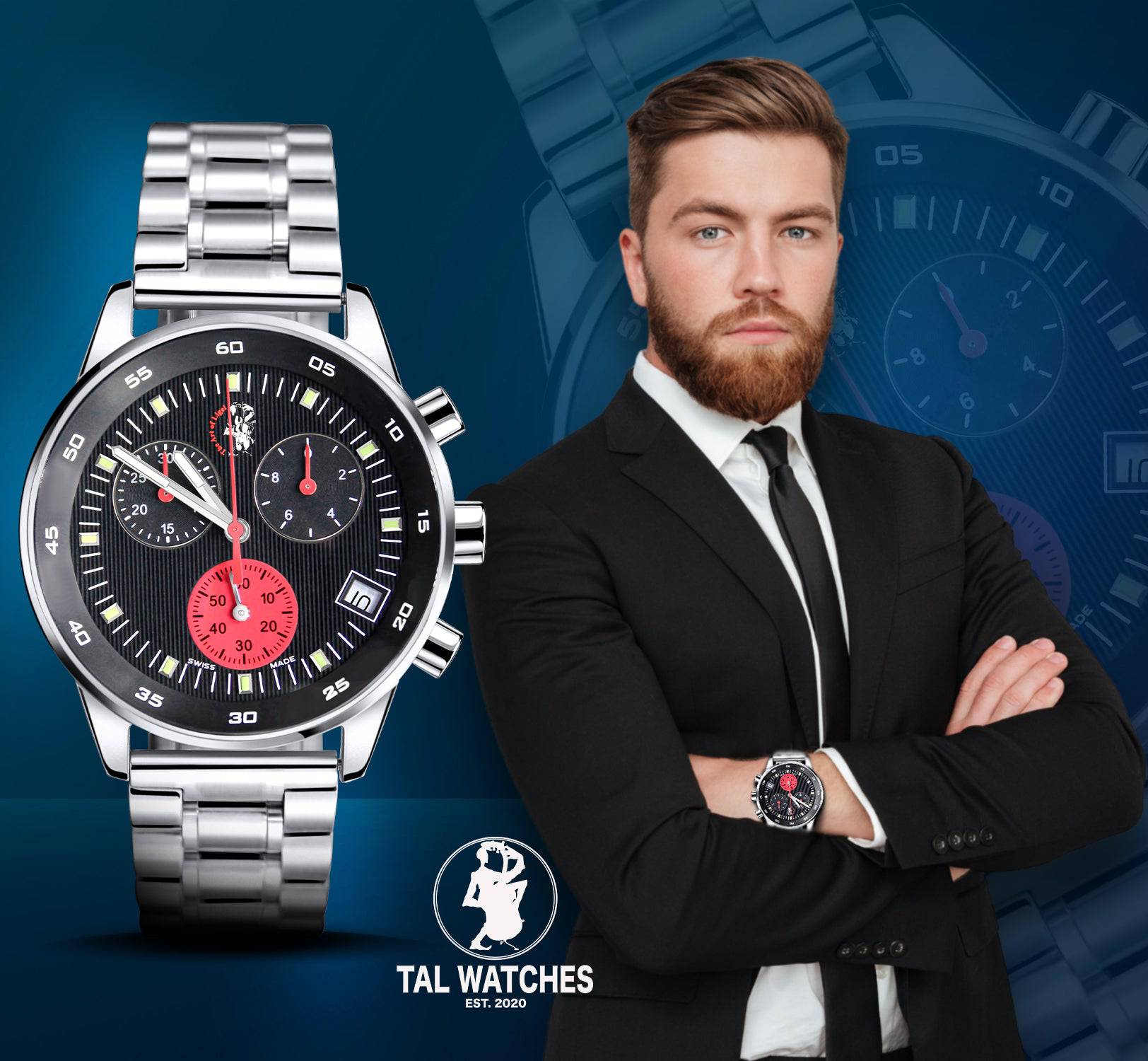 TAL Gentleman’s Timepiece Stainless Steel Chronograph Cosmos - Red Eye - TAL WATCHES