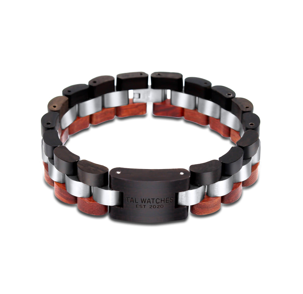 TAL WATCHES - Bassy Bracelet in Stainless Steel & Red Walnut