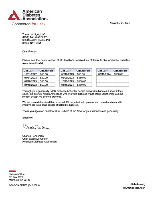 American Diabetes Association - The Art of Ligel, LLC (DBA) TAL WATCHES