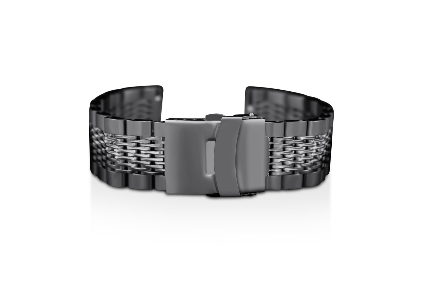 Unisex-Adult Silver Stainless Steel Mesh Wristband - Black 20mm - 22mm