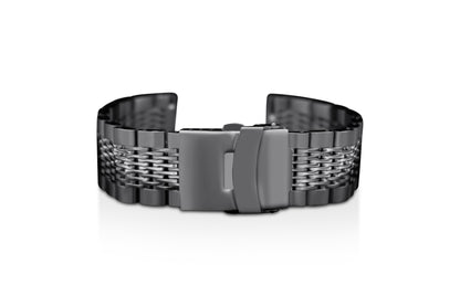 Unisex-Adult Silver Stainless Steel Mesh Wristband - Black 20mm - 22mm