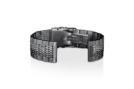 Unisex-Adult Silver Stainless Steel Mesh Wristband - Black 20mm - 22mm