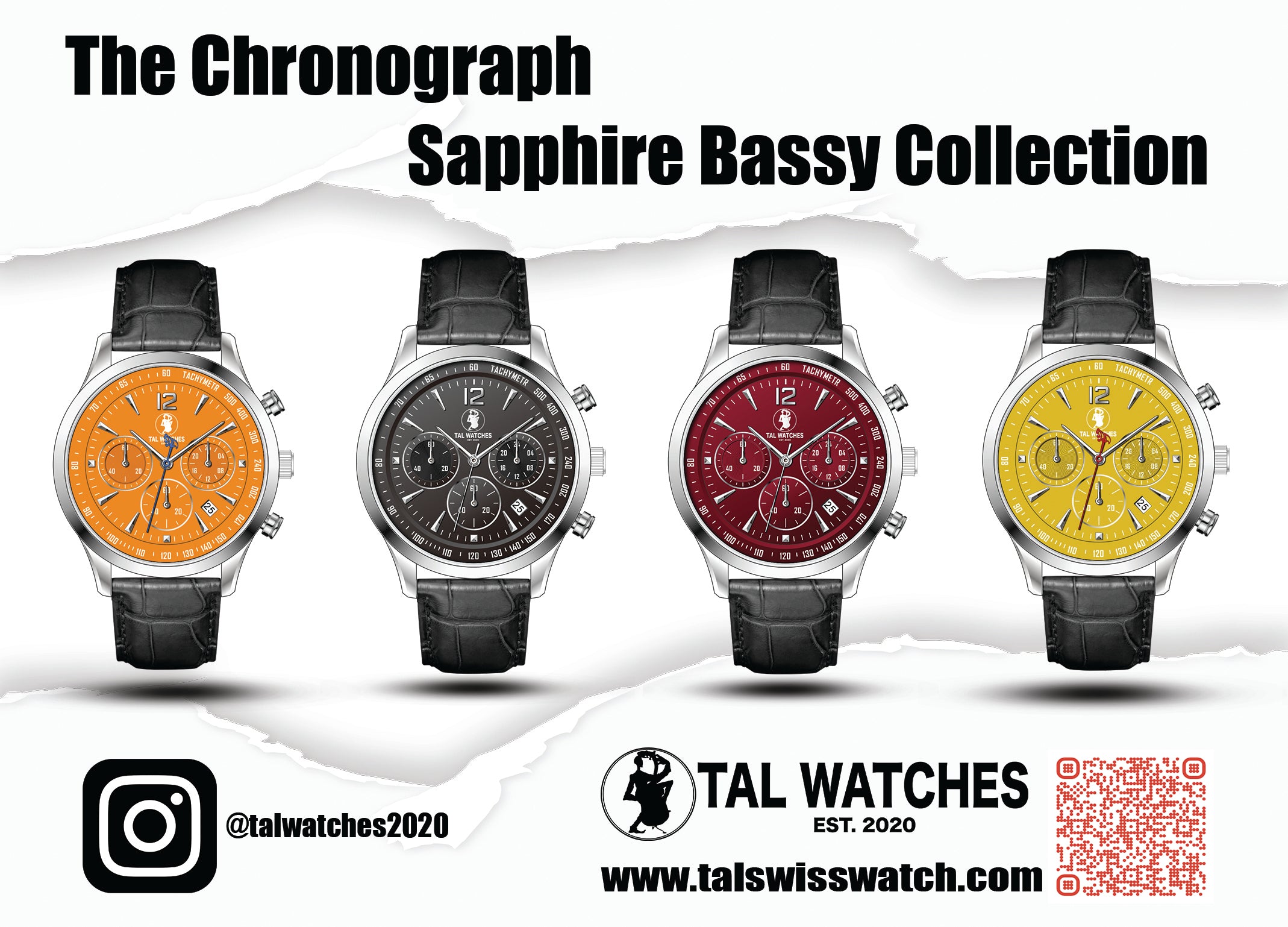 The Chronograph Sapphire Bassy Collection - Orange, Black, Red, and Ye ...