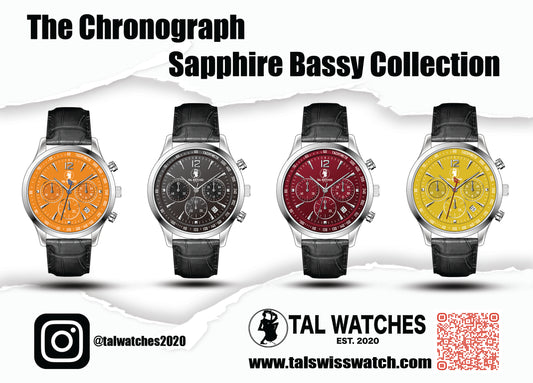 The Chronograph Sapphire Bassy Collection - Orange, Black, Red, and Yellow - TAL WATCHES