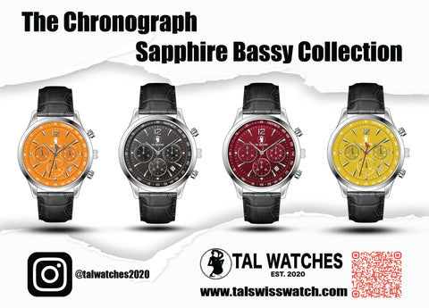 The Chronograph Sapphire Bassy Collection - Orange, Black, Red, and Yellow - TAL WATCHES