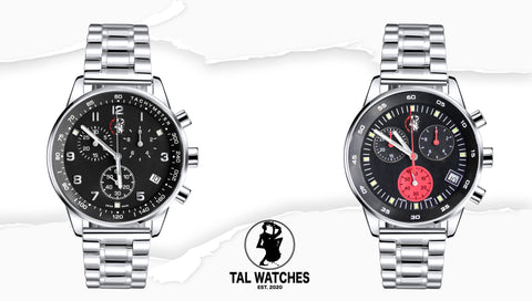 The Stainless Steel Cosmos Red Eye AND the Arena Black Dial - TAL WATCHES
