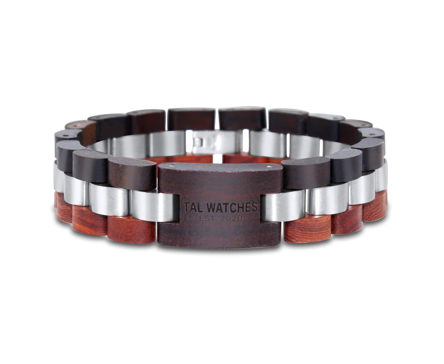 TAL WATCHES - Bassy Bracelet in Stainless Steel & Red Walnut - TAL WATCHES